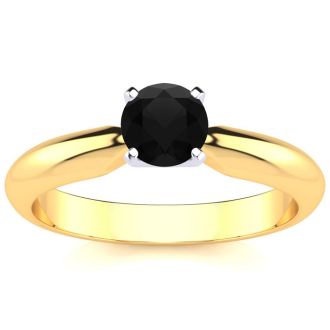 1/2 Carat Black Diamond Solitaire Engagement Ring In 14 Karat Yellow Gold