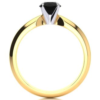 1/2 Carat Black Diamond Solitaire Engagement Ring In 14 Karat Yellow Gold