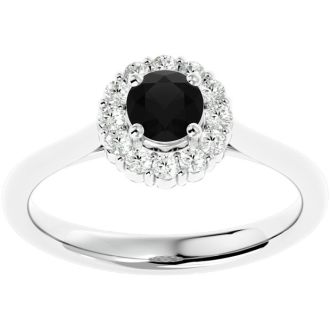 3/4 Carat Halo Black Diamond Engagement Ring In 14 Karat White Gold