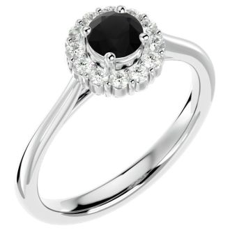 3/4 Carat Halo Black Diamond Engagement Ring In 14 Karat White Gold