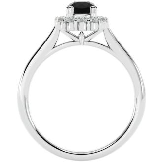 3/4 Carat Halo Black Diamond Engagement Ring In 14 Karat White Gold