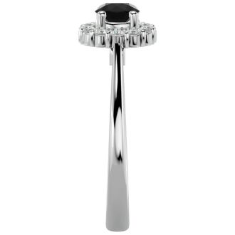 3/4 Carat Halo Black Diamond Engagement Ring In 14 Karat White Gold
