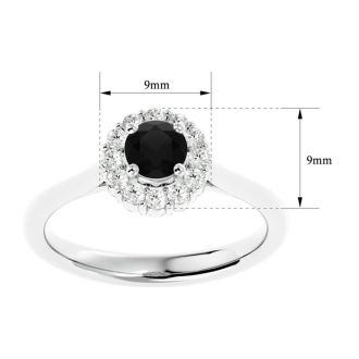 3/4 Carat Halo Black Diamond Engagement Ring In 14 Karat White Gold