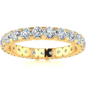 2 Carat Round Diamond Eternity Ring In 14 Karat Yellow Gold, Ring Size 4