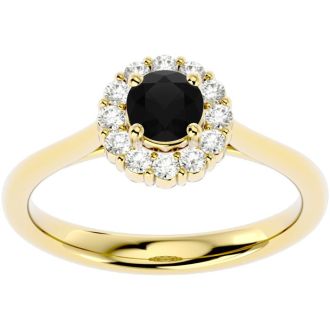 3/4 Carat Halo Black Diamond Engagement Ring In 14 Karat Yellow Gold
