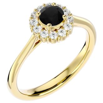 3/4 Carat Halo Black Diamond Engagement Ring In 14 Karat Yellow Gold