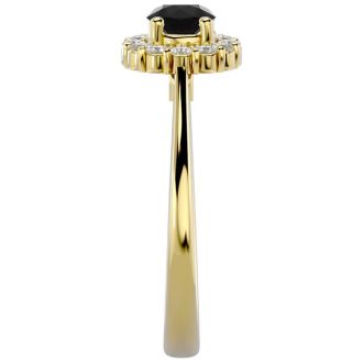3/4 Carat Halo Black Diamond Engagement Ring In 14 Karat Yellow Gold