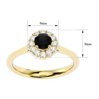 3/4 Carat Halo Black Diamond Engagement Ring In 14 Karat Yellow Gold