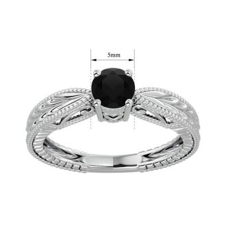 1/2 Carat Black Diamond Solitaire Engagement Ring with Tapered Etched Band In 14 Karat White Gold