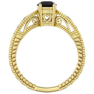 1/2 Carat Black Diamond Solitaire Engagement Ring with Tapered Etched Band In 14 Karat Yellow Gold