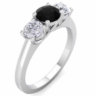 1 Carat Black Diamond Three Stone Ring In 14 Karat White Gold