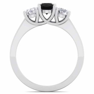 1 Carat Black Diamond Three Stone Ring In 14 Karat White Gold
