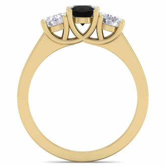 1 Carat Black Diamond Three Stone Ring In 14 Karat Yellow Gold