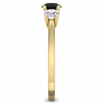 1 Carat Black Diamond Three Stone Ring In 14 Karat Yellow Gold