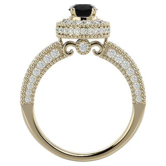 1 1/2 Carat Black Diamond Halo Engagement Ring In 14 Karat Yellow Gold
