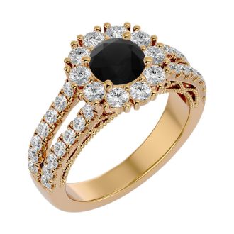 2 1/4 Carat Black Diamond Halo Engagement Ring In 14 Karat Yellow Gold