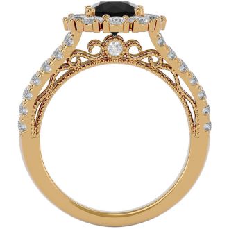 2 1/4 Carat Black Diamond Halo Engagement Ring In 14 Karat Yellow Gold