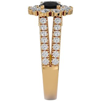 2 1/4 Carat Black Diamond Halo Engagement Ring In 14 Karat Yellow Gold
