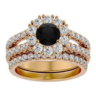 2 1/2 Carat Black Diamond Bridal Set In 14 Karat Yellow Gold