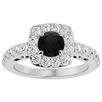 2 1/2 Carat Black Diamond Halo Engagement Ring In 14 Karat White Gold