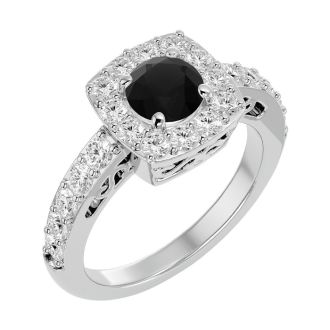 2 1/2 Carat Black Diamond Halo Engagement Ring In 14 Karat White Gold