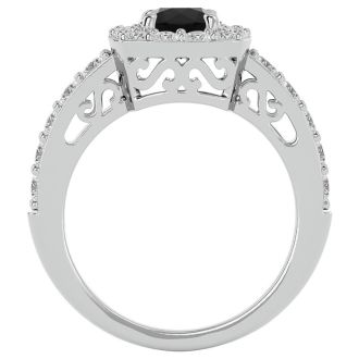 2 1/2 Carat Black Diamond Halo Engagement Ring In 14 Karat White Gold