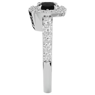2 1/2 Carat Black Diamond Halo Engagement Ring In 14 Karat White Gold