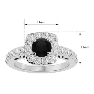 2 1/2 Carat Black Diamond Halo Engagement Ring In 14 Karat White Gold