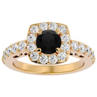 2 1/2 Carat Black Diamond Halo Engagement Ring In 14 Karat Yellow Gold