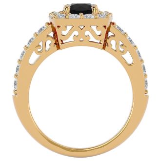 2 1/2 Carat Black Diamond Halo Engagement Ring In 14 Karat Yellow Gold