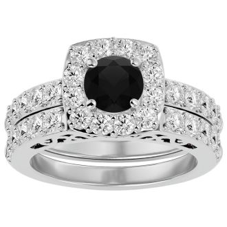 3 Carat Black Diamond Bridal Set In 14 Karat White Gold