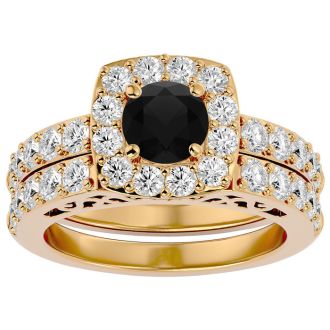 3 Carat Black Diamond Bridal Set In 14 Karat Yellow Gold