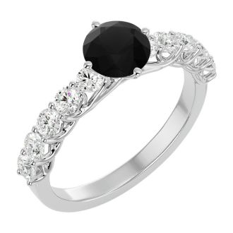 1 3/4 Carat Black Diamond Engagement Ring In 14 Karat White Gold