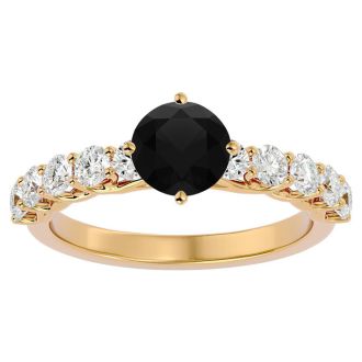 1 3/4 Carat Black Diamond Engagement Ring In 14 Karat Yellow Gold