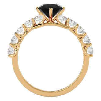 1 3/4 Carat Black Diamond Engagement Ring In 14 Karat Yellow Gold