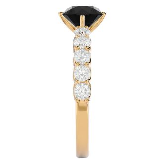 1 3/4 Carat Black Diamond Engagement Ring In 14 Karat Yellow Gold
