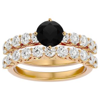 2 1/2 Carat Black Diamond Bridal Set In 14 Karat Yellow Gold