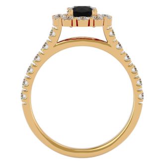 1 1/2 Carat Halo Black Diamond Engagement Ring In 14 Karat Yellow Gold