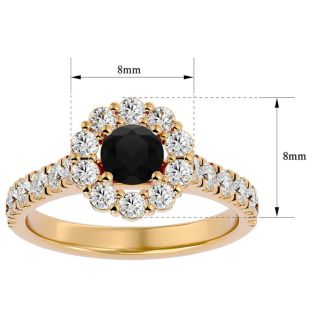 1 1/2 Carat Halo Black Diamond Engagement Ring In 14 Karat Yellow Gold