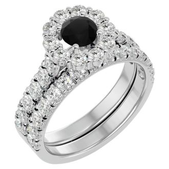 2 Carat Halo Black Diamond Bridal Set In 14 Karat White Gold