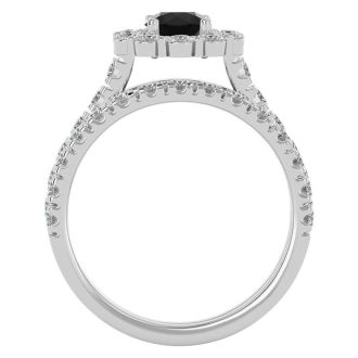 2 Carat Halo Black Diamond Bridal Set In 14 Karat White Gold