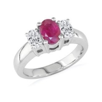 1/2ct Fine Quality Ruby and Oval Diamond Ring in 14k White Gold