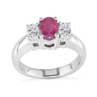 1/2ct Fine Quality Ruby and Oval Diamond Ring in 14k White Gold