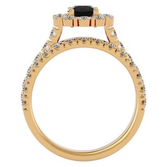 2 Carat Halo Black Diamond Bridal Set In 14 Karat Yellow Gold
