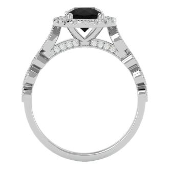 1 1/3 Carat Halo Black Diamond Engagement Ring In 14 Karat White Gold