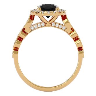 1 1/3 Carat Halo Black Diamond Engagement Ring In 14 Karat Yellow Gold