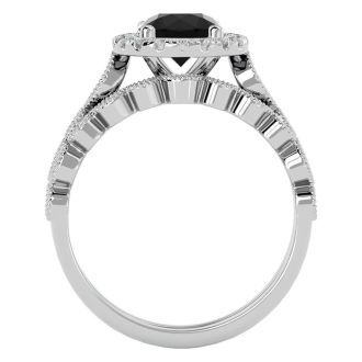 1 1/2 Carat Halo Black Diamond Bridal Set In 14 Karat White Gold