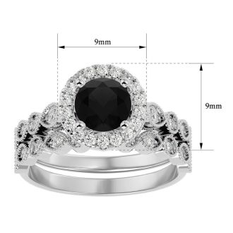 1 1/2 Carat Halo Black Diamond Bridal Set In 14 Karat White Gold