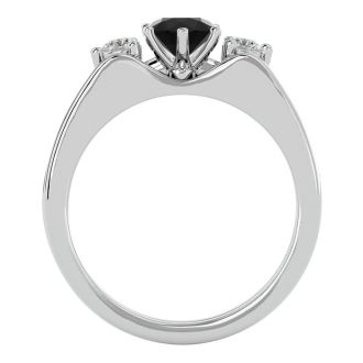 1/2 Carat Black Diamond Solitaire Ring With 1/5 Carat Enhancer In 14 Karat White Gold