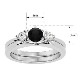 1/2 Carat Black Diamond Solitaire Ring With 1/5 Carat Enhancer In 14 Karat White Gold